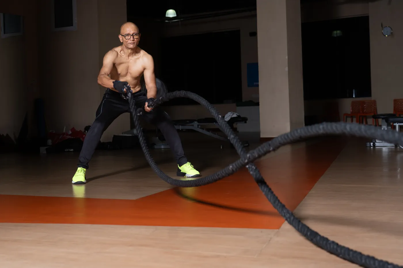 Ajay training with battle ropes